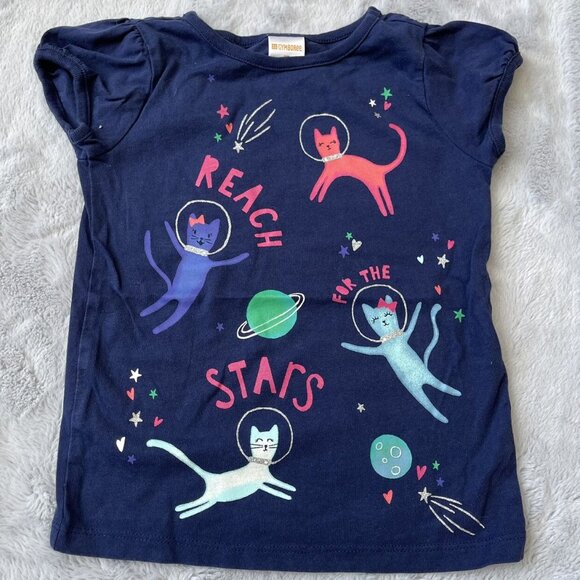 Gymboree 3T Girls Navy Blue Cotton T-Shirt With Space Cats Print - Picture 1 of 3